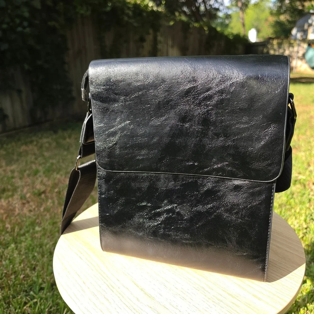 Gucci Black Embossed Logo Messenger Bag Crossbody Faux Leather Adjustable Strap